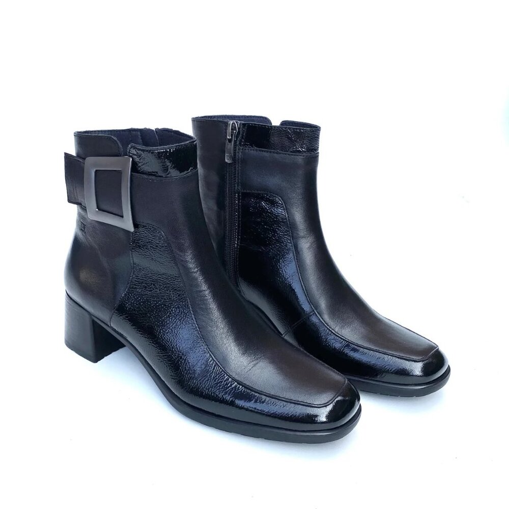 Dorking Heeled Black Ankle Boots with Buckle